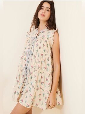 Free People Women’s Floral Boho Tunic Mini Dress 100% Cotton Size S/P